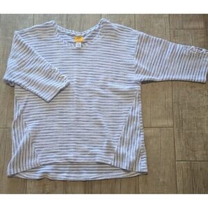 Ruby Rd. Woman 1X‎ Blue Striped Textured Knit Top with Sleeve Lace Details